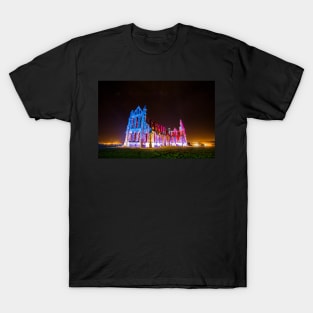 Whitby Abbey Ruined Benedictine abbey Illuminated for Halloween IMG 1692-A T-Shirt